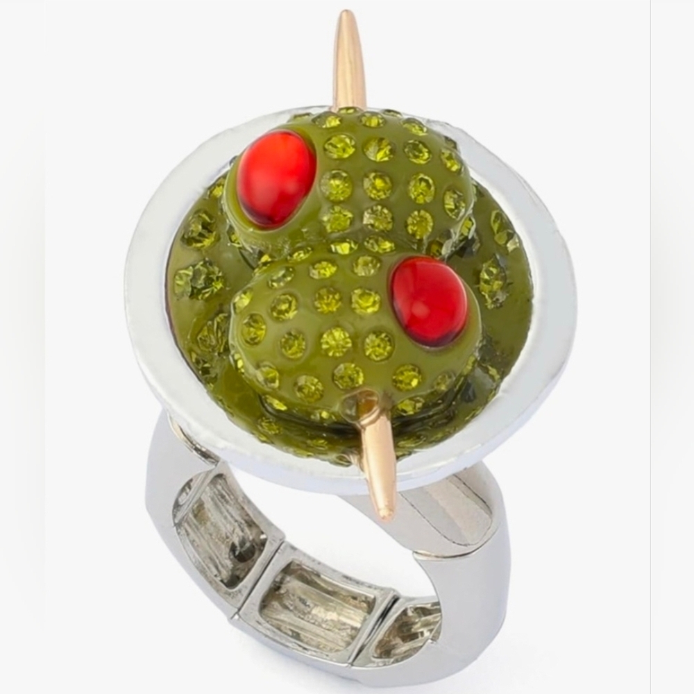 💚🔹️Betsey Johnson🔹️ Silver Olive Martini Glass Ring